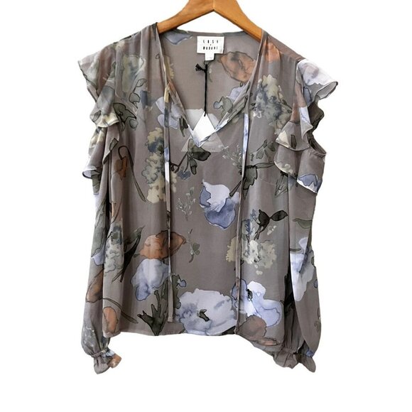 Lost + Wander Women Light Gray Floral Cold Shoulder Split Neck Blouse Top Size S - Picture 1 of 10